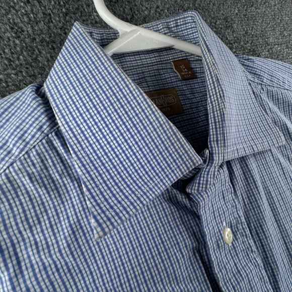 Gitman Bros 15 34 USA Button Up Shirt Blue Check Long Sleeve Men Woven Adult ** - Picture 9 of 16